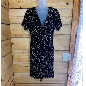 Pink Martini Vintage Black White Polka Dot Ruffle Wrap Dress Medium Romantic